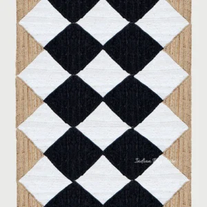 Hand Braided Geometric Black White Home Decor Jute Dhurries